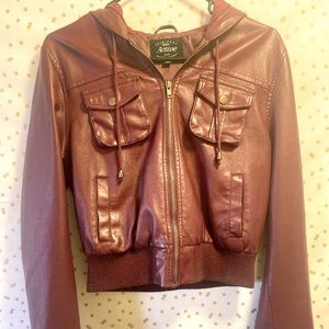 Faux red leather jacket in good condition